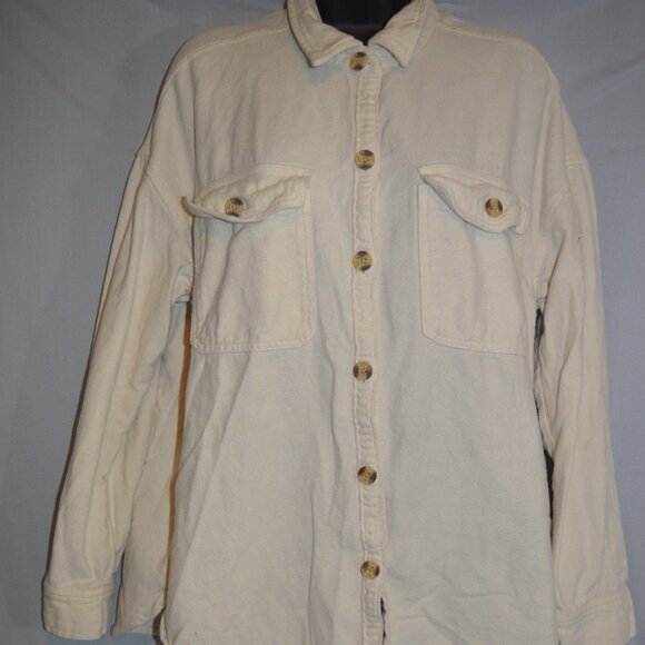 Hollister shacket tan 4 pockets size large 100% cotton - Picture 1 of 3